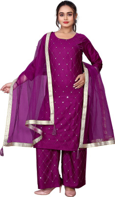 HOC's Embellished, Embroidered Kurta, Palazzo & Dupatta Set