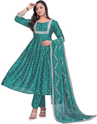 SHIVAJI DESIGNER Embroidered Anarkali Kurta, Bottom & Dupatta Set