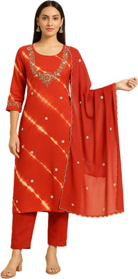 JSVFASHIO Embroidered Kurta, Trouser/Pant & Dupatta Set