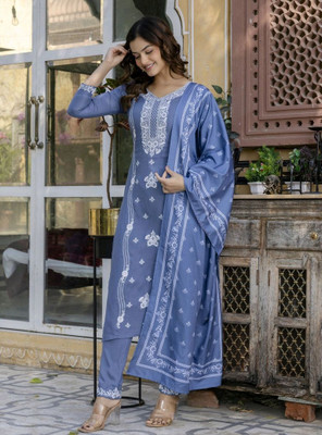 SEE CRAFT Embroidered Kurta, Trouser/Pant & Dupatta Set