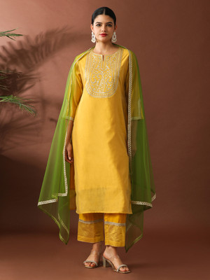 Jaipur Kurti Embroidered Kurta, Trouser/Pant & Dupatta Set