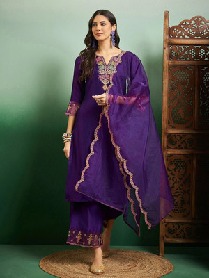 Firewave Embroidered Kurta, Trouser/Pant & Dupatta Set