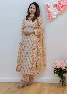 PI JAYPORE Floral Print Kurta, Trouser/Pant & Dupatta Set