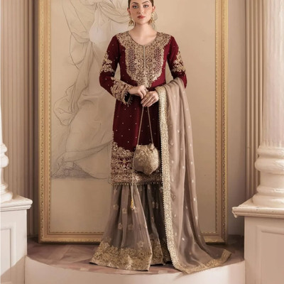 DHABUDI Embroidered Kurta, Palazzo & Dupatta Set