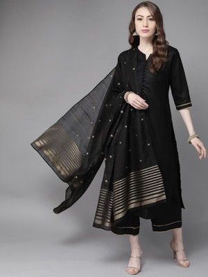 AnAdhTex Self Design Kurta, Palazzo & Dupatta Set