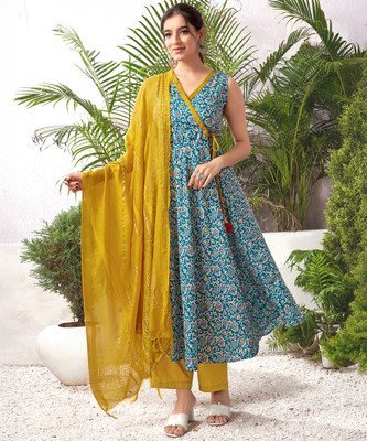 Skylee Embellished, Geometric Print, Floral Print Kurta, Trouser/Pant & Dupatta Set