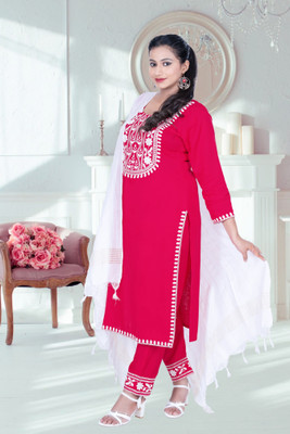 SABRANG MIX & MATCH Embroidered Kurta, Trouser/Pant & Dupatta Set