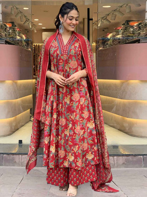 Bairaj Floral Print Kurta, Palazzo & Dupatta Set