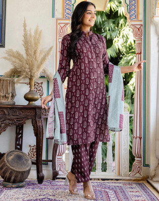Tasrika Floral Print, Embellished Kurta, Trouser/Pant & Dupatta Set