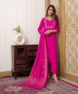 River of cloth Embroidered Kurta, Trouser/Pant & Dupatta Set