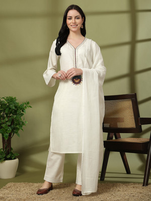 Nayam By Lakshita Embroidered Kurta, Palazzo & Dupatta Set