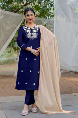 JR Creation Embroidered Kurta, Trouser/Pant & Dupatta Set