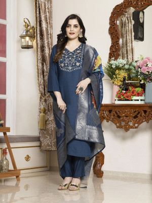 FELLORA Embroidered, Self Design, Solid Kurta, Salwar & Dupatta Set