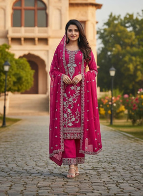 SSRAHILDRESSES Embroidered Kurta, Churidar & Dupatta Set