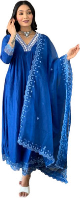 P Creation Solid Kurta, Trouser/Pant & Dupatta Set