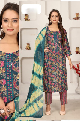 DKTTRANDZ Floral Print Kurta, Palazzo & Dupatta Set