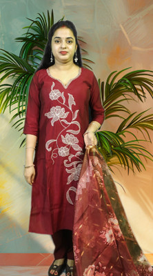 saas bahu fashion Embroidered Kurta, Trouser/Pant & Dupatta Set