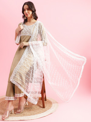 Fourleaf Embroidered Kurta, Salwar & Dupatta Set