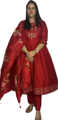 MIRAAL Embroidered Anarkali Kurta, Bottom & Dupatta Set