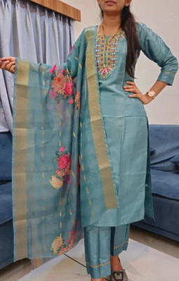 GJFIIVE Embroidered Anarkali Kurta, Bottom & Dupatta Set