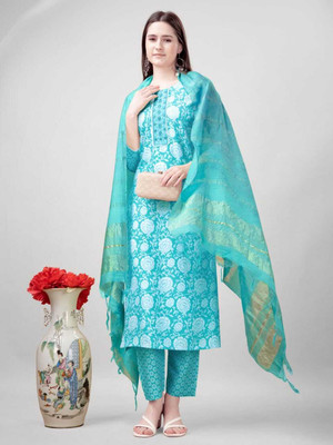 CreationRajvi Floral Print Kurta, Salwar & Dupatta Set