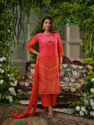 Sangria Printed Kurta, Trouser/Pant & Dupatta Set