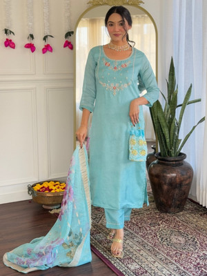 GRIOPY Embroidered Kurta, Trouser/Pant & Dupatta Set