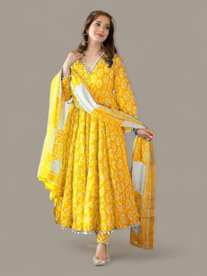 Jeevika's Floral Print Anarkali Kurta, Bottom & Dupatta Set