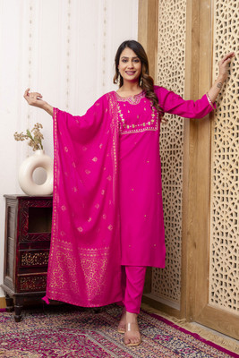 ABEERCREATIONS Embroidered Kurta, Palazzo & Dupatta Set