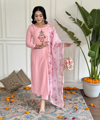 GownGrace Embroidered, Solid, Floral Print Kurta, Salwar & Dupatta Set