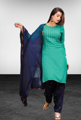 KRAFTTALESINDIA Embroidered, Embellished, Solid Kurta, Patiala & Dupatta Set