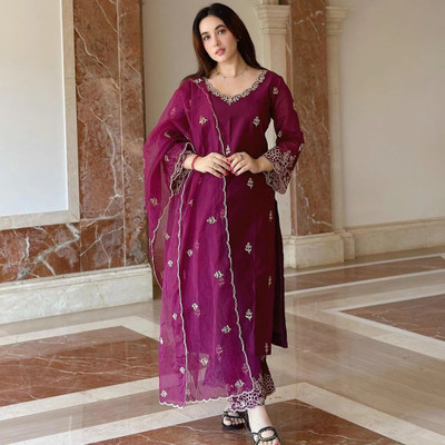 Royal Export Embroidered Kurta, Palazzo & Dupatta Set