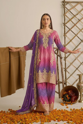 Tasrika Embroidered Kurta, Sharara & Dupatta Set
