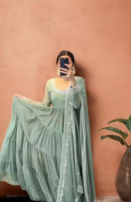 HOUSE OF COMMON Embroidered Anarkali Kurta, Bottom & Dupatta Set