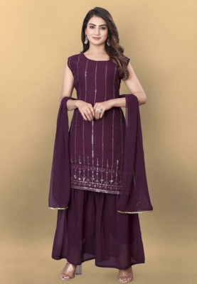 KAVATHIYA Women Kurti Sharara Dupatta Set