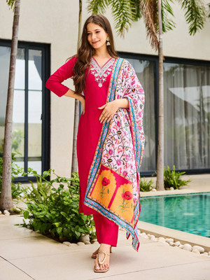 Prime Poster Embroidered, Solid Kurta, Trouser/Pant & Dupatta Set