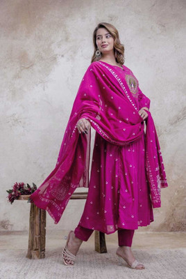 TRENDCRAFTY Self Design Anarkali Kurta, Bottom & Dupatta Set