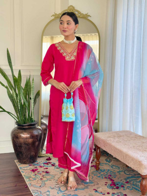 Varudi Enterprise Embroidered Kurta, Trouser/Pant & Dupatta Set