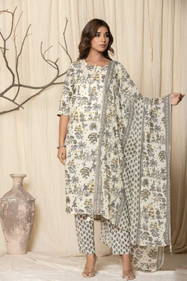 IONACREATION Floral Print Kurta, Churidar & Dupatta Set