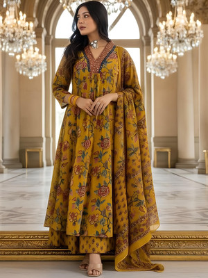 FADIFY FASHION Printed Kurta, Palazzo & Dupatta Set