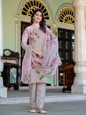 ARADHNA Floral Print Kurta, Trouser/Pant & Dupatta Set