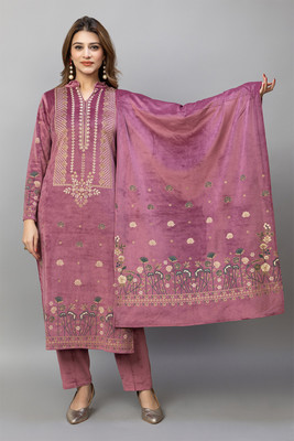 HIFZAA Embroidered Kurta, Palazzo & Dupatta Set