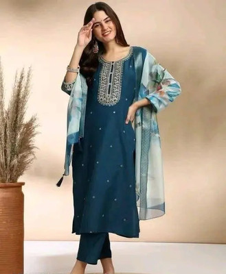 kanjivarni Embroidered Kurta, Trouser/Pant & Dupatta Set