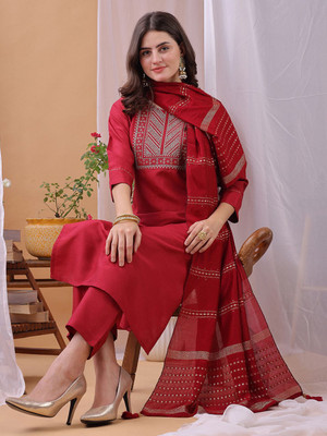 Hritika Embroidered, Embellished Kurta, Trouser/Pant & Dupatta Set