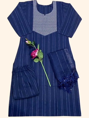 J S CREATION Striped Kurta, Trouser/Pant & Dupatta Set