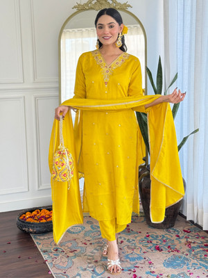 Eeloo Embroidered Kurta, Trouser/Pant & Dupatta Set
