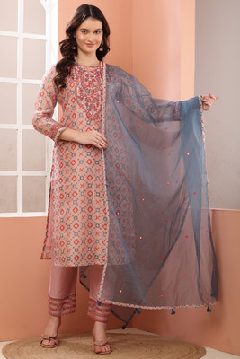 mannatt Floral Print, Embroidered Kurta, Trouser/Pant & Dupatta Set