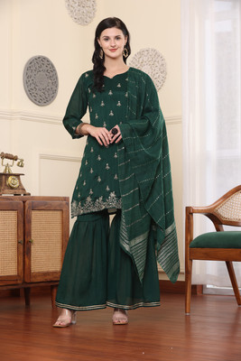 SmartRAHO Embroidered Kurta, Sharara & Dupatta Set