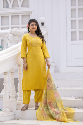 Ajantatextile Embroidered Kurta, Trouser/Pant & Dupatta Set