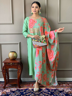 GlimmerGown Embroidered Kurta, Salwar & Dupatta Set